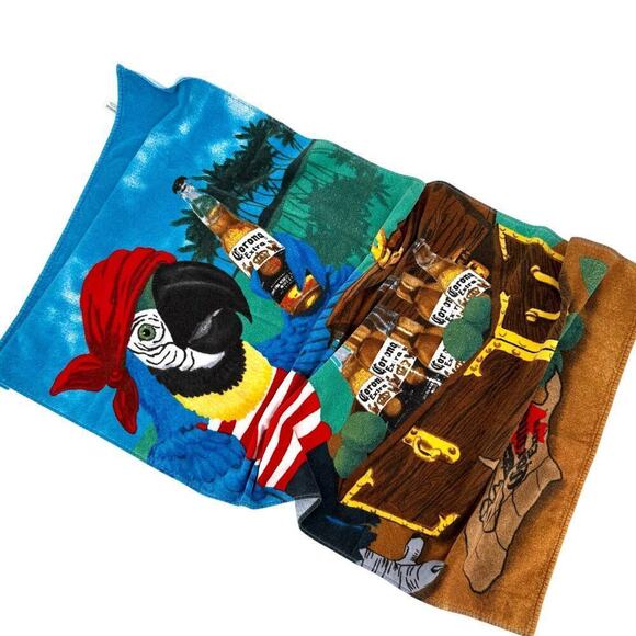 Vintage Y2K Corona Extra Beach Towel 100% Cotton Pirate Parrot Treasure Booty - Picture 1 of 8